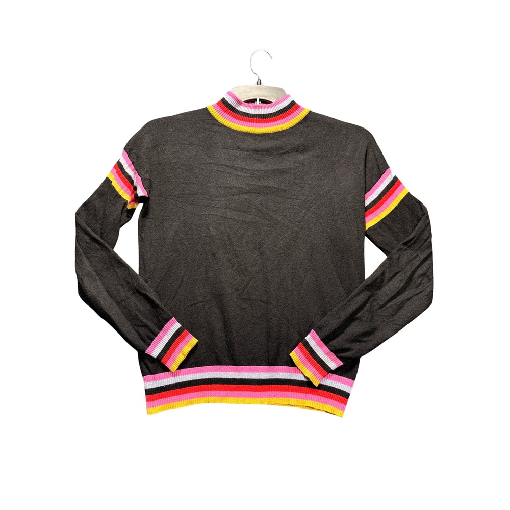 Joseph A. Sweater Women PS Black Striped Mock Neck Long Sleeve J4F614010S